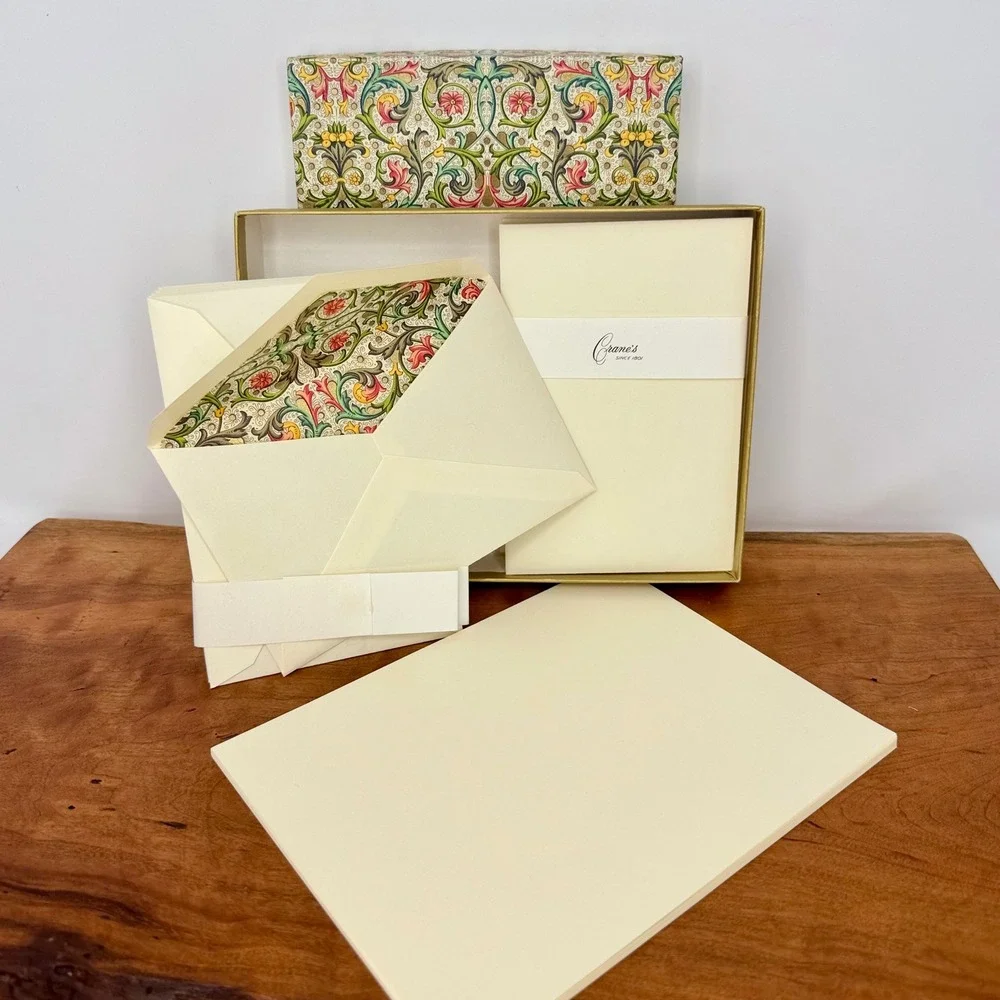 Crane & Co Stationery Set of 15 Florentine Floral Lined Envelopes 100% Cotton